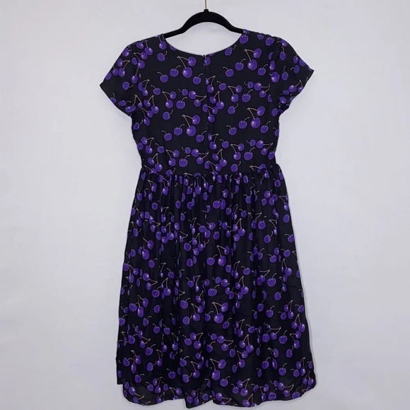 Emma Riley Purple Cherry Short Sleeve Dress - Size 14 - Picture 3 of 6